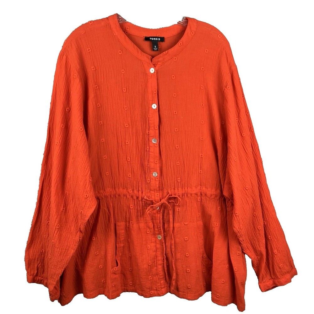 Torrid Plus Size 5 Orange Crinkle Gauze Tunic Drawstring Peasant Tunic Shacket